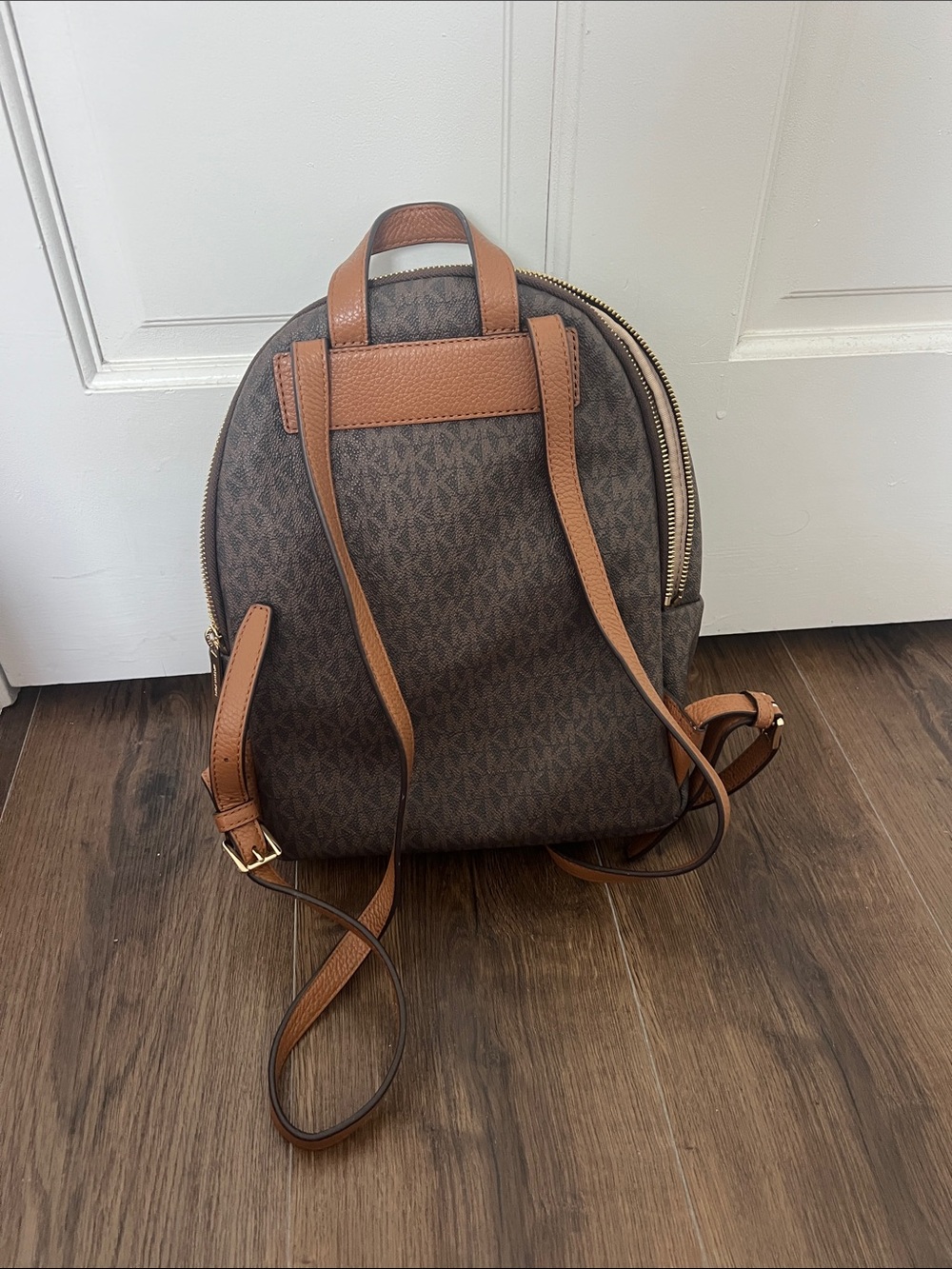 Michael Kors Brown MK Logo Mini Backpack with Tan Accents - Picture 3 of 3